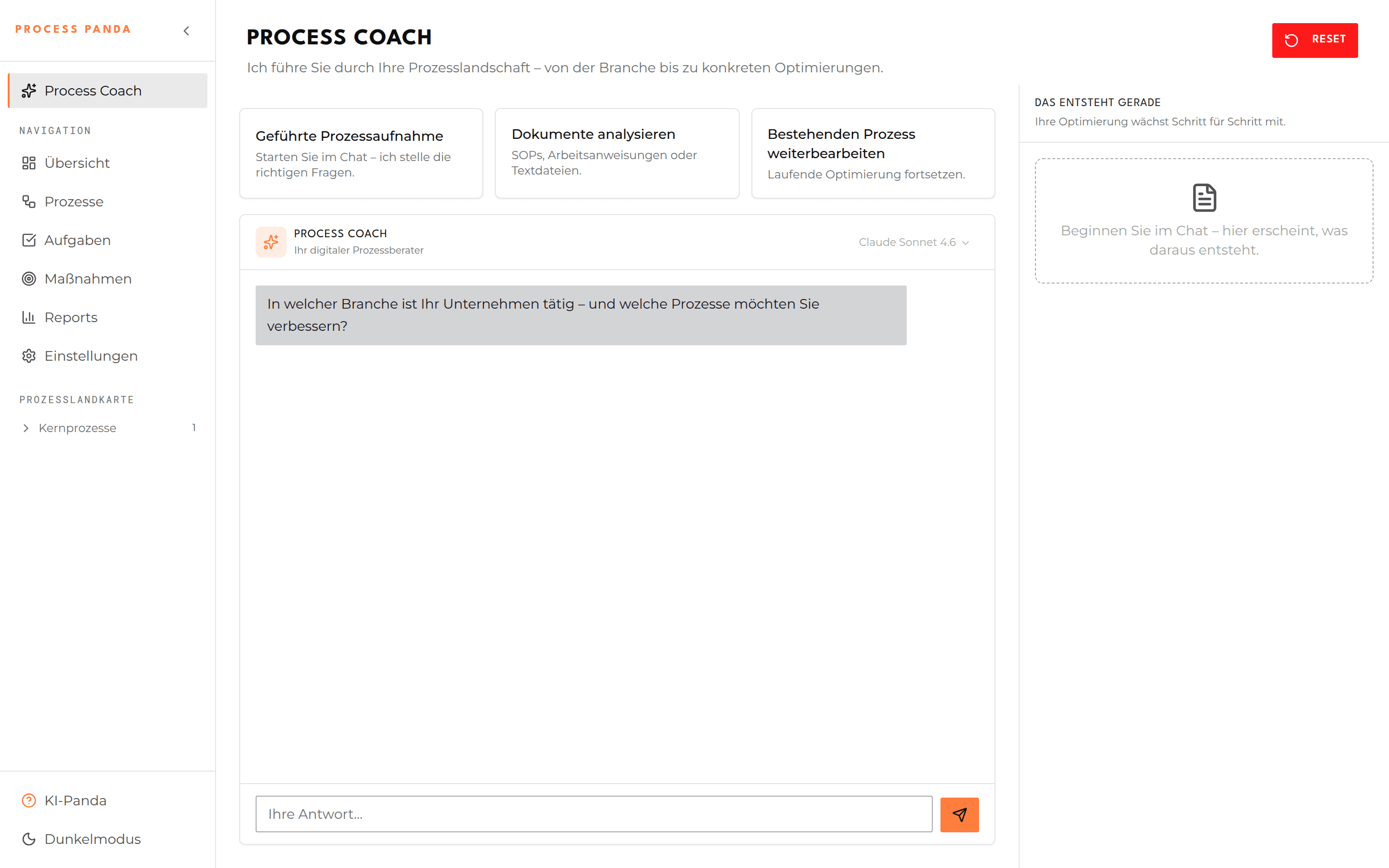 CT Flow – Process Coach mit Chat und Artefakt-Panel